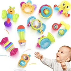 New iPlay iLearn 10pcs Baby Rattles Toys Set Infant Grab Shake Rattle Easy Hold